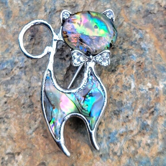 Abalone Shell Cat Brooch - Picture 1 of 7